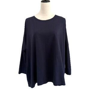 Mersea Catalina Tee Womens One Size Blue 3/4 Sleeves Boxy Loose Fit Top Cotton